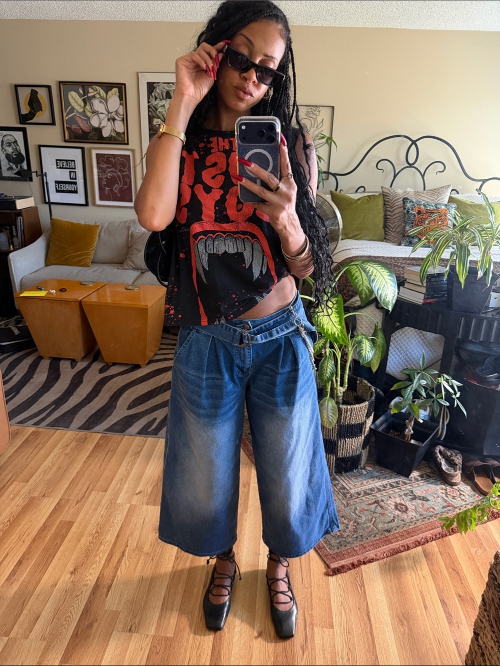 STYLEWE Blue wide leg Denim Jeans with Tie Waist